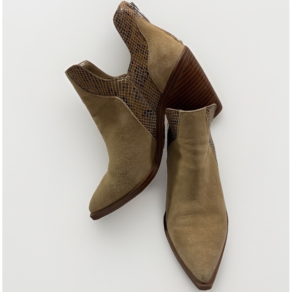 Vince Camuto Gannilla Tan Suede Snake Print Western Booties Women's Size 8.5 M